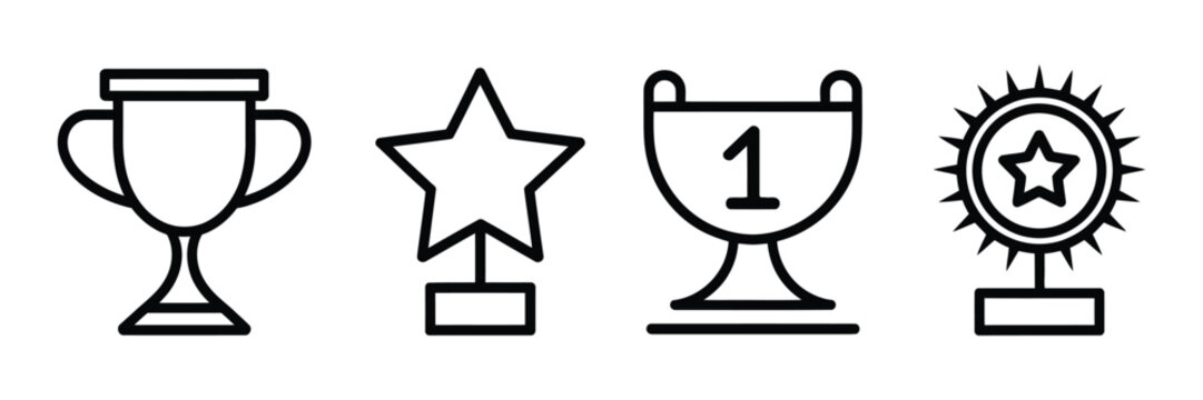achievement and winner trophy line icon set for award recognition and successs