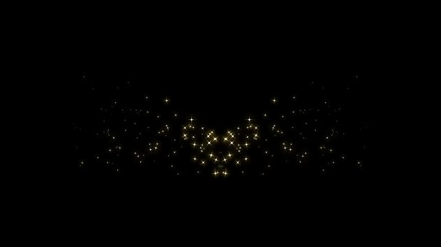 2d golden glitter stars line animation, magic sparkles glitter blast stars on black screen, luminous fairy star blink animation, twinkle star glitter sparkle 4k.