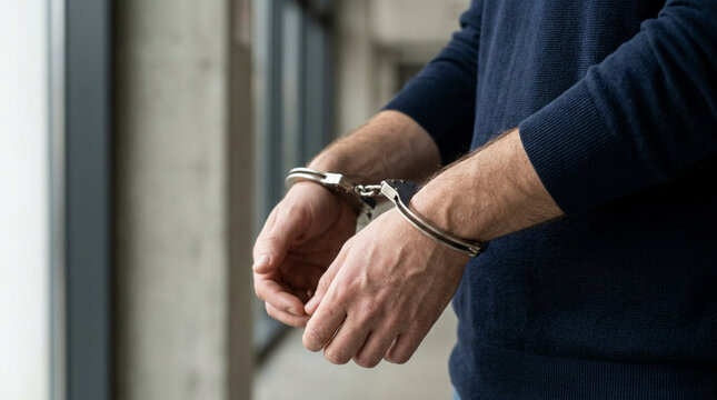 Man Handcuffed Behind Back, Arrested Suspect, Law Enforcement, Justice System Concept