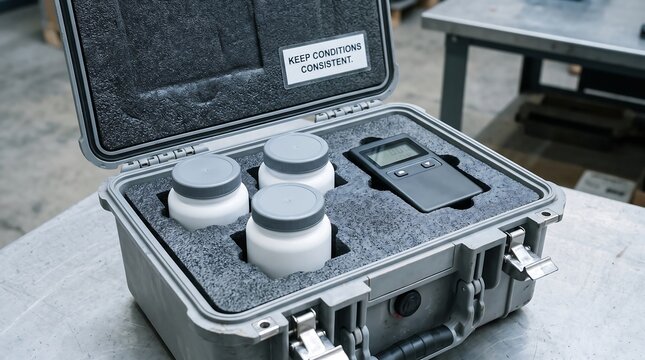 Portable scientific test kit with vials and digital meter
