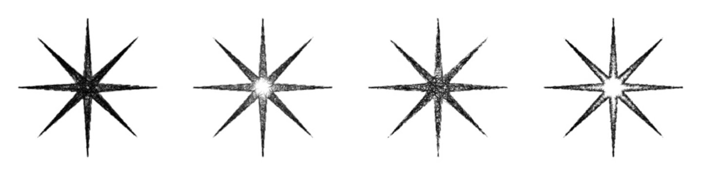 Sketch black and white octagram star shape design set