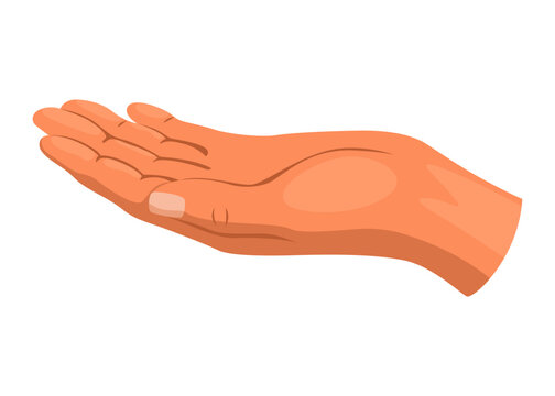 Open palm hand illustration presenting empty space for money or gifts, palm up gesture with outstretched fingers in warm flat peach tones