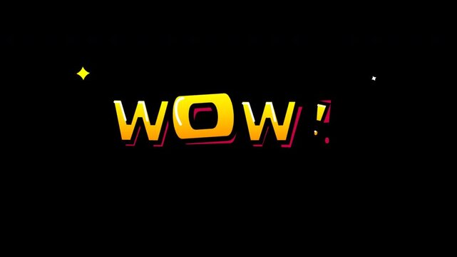 Animated comic text wow expression on black background