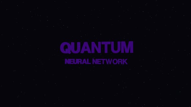 Purple 'QUANTUM NEURAL NETWORK' text against starry backdrop; conceptual graphic for AI and quantum computing.
