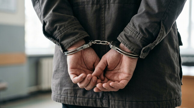 Handcuffed Man Arrested, Police Custody, Crime and Justice Concept