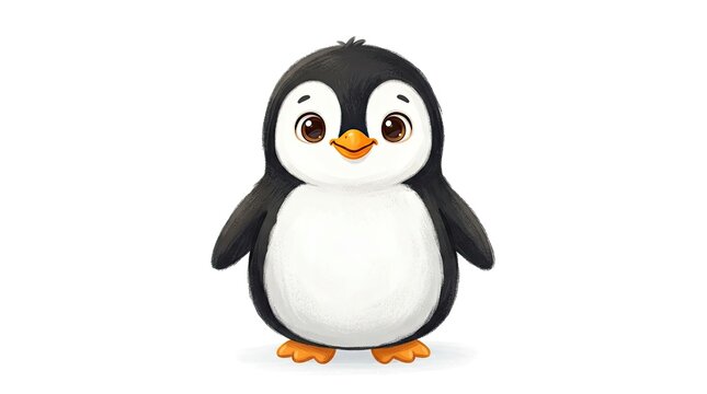 Adorable baby penguin illustration with big eyes isolated on a clean white background perfect for children's designs and graphics