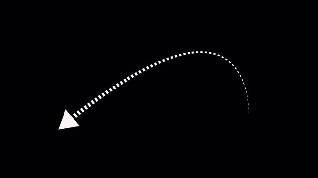 White Dotted Parabolic Arrow Motion Graphic Transparent BG Alpha Channel 4K
