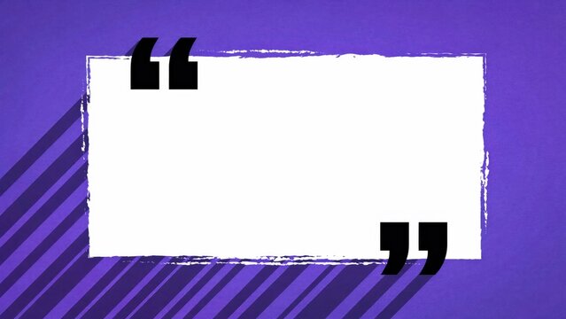 White rectangular quote box with black quotation marks on purple background