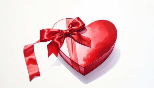 Beautiful red heart shaped gift box with a luxurious silky ribbon bow isolated on a white background for romantic holidays and celebrations.