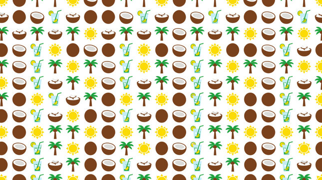 Tropical coconut and palm tree beach repeat pattern.