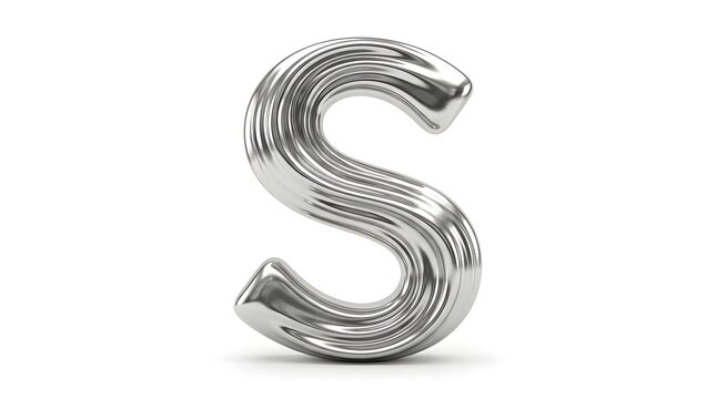 A strikingly futuristic metallic letter s is prominently displayed on a clean white backdrop representing a cutting edge and highly innovative design ideal for digital