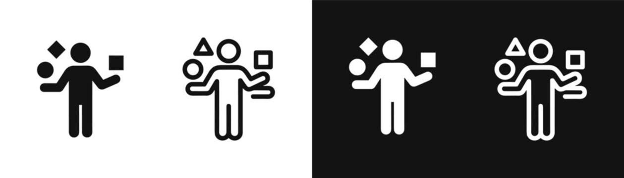 Person juggling geometric shapes multitasking icon set vector illustration