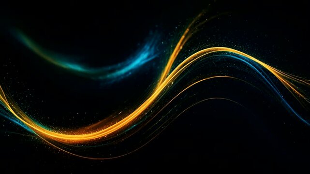 Streaks of bright golden-orange and pale blue light gently intertwining, accompanied by a scattering of glowing, fine particles.