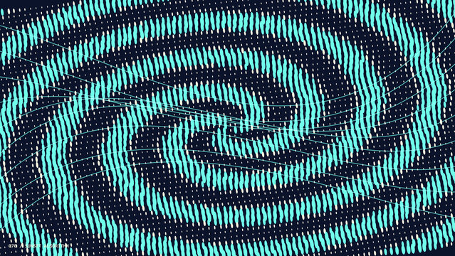 Abstract background, featuring cyan and, dark blue spiral, wave patterns made, of small dots, on a dark, textured surface composition isolated on a transparent background
