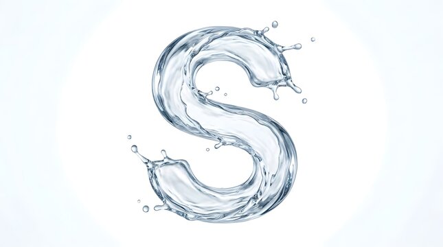 A stunning artistic rendering of the letter s created from swirling transparent water droplets against a bright white background