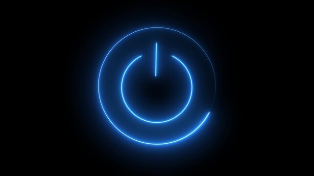glow neon line glowing power button icon animation on transparent black background