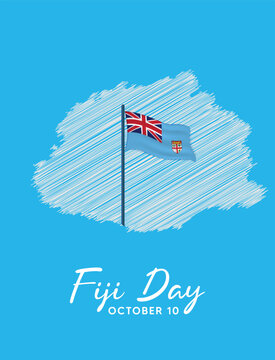 Fiji Day celebration featuring national flag, blue sky, patriotic artwork vector poster