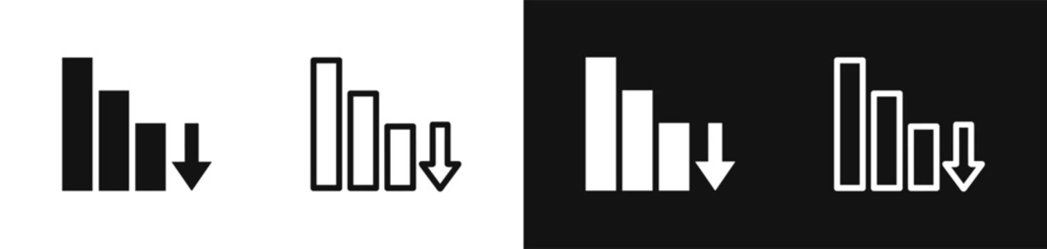 Falling bar graph icon with downward arrow, symbolizing economic decline