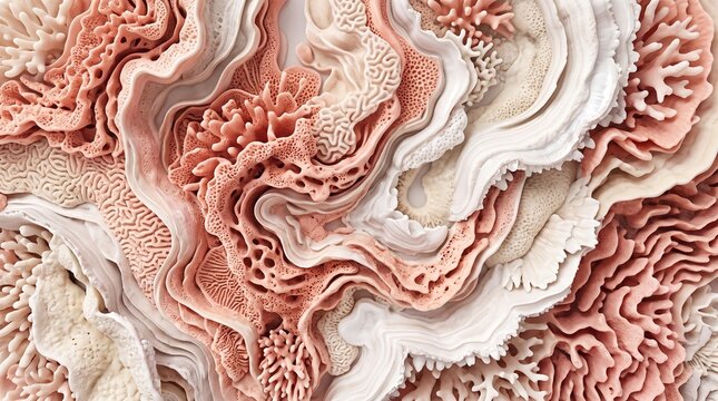 Abstract 3D coral reef texture background in salmon pink and porcelain white
