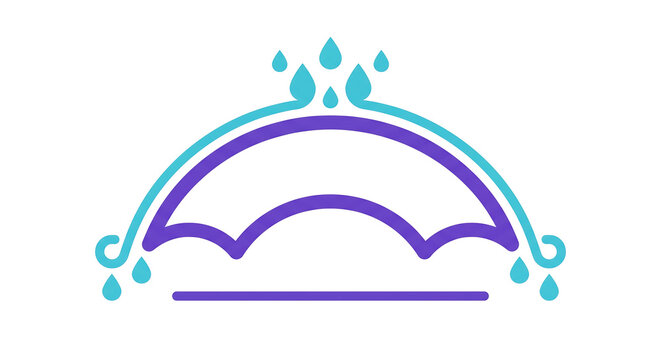Waterproof logo icon design with purple canopy and cyan droplets
