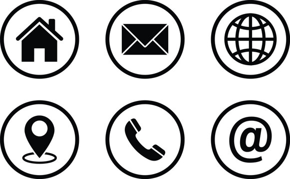Contact Information Icon Set with Home Email Globe Location Phone and Address Symbols