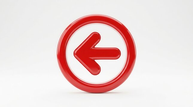 3D red arrow symbol pointing left inside a glossy circle.