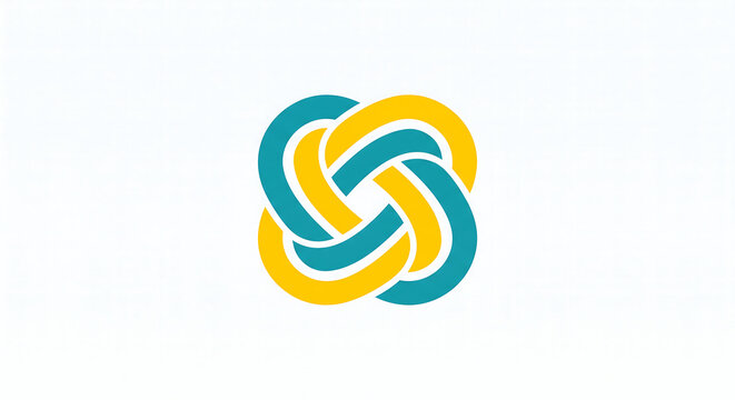 Waterproof logo featuring interlocking teal and yellow curved links