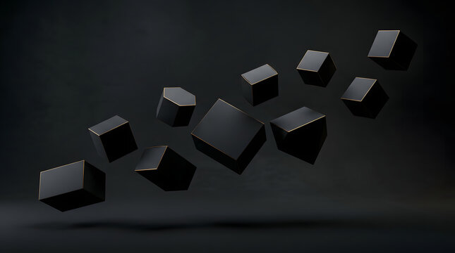 Floating cubes with gold edges minimalist geometric composition