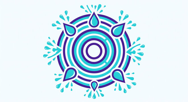 Waterproof logo symbol with blue water droplets and circles