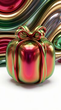 Iridescent Metallic Gift Box with Shiny Decorative Bow