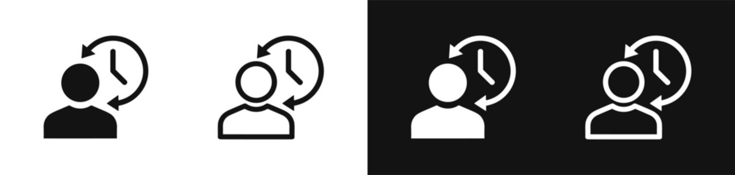 User history time management vector icon with person head and clock arrow loop