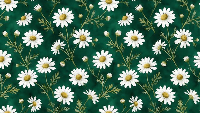 Delicate olive-green leaves scattered over a deep emerald green canvas background