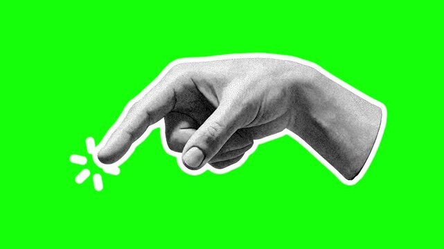Highlight Vintage Halftone Hand Pointing And Tapping Gesture Animation Green Screen