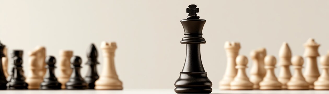 Chess pieces in a strategic arrangement.