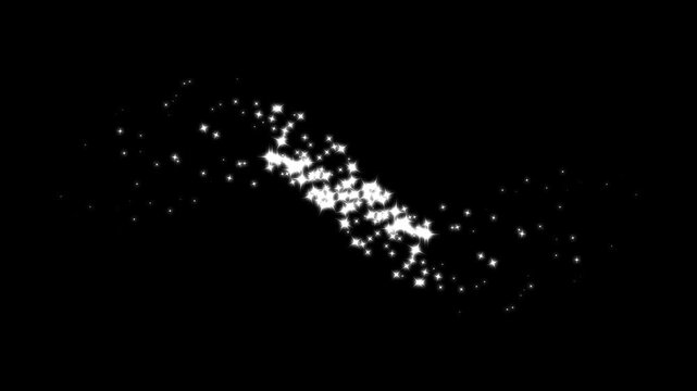 white glowing fairy sparkle line burst, fairy dust wand glitter stars trail transition, glowing pixie dust burst, shining sparkle motion for transparent and black screen. 4k video