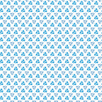 Seamless vector pattern with blue abstract geometric shapes repeating on white backdrop, perfect for modern digital backgrounds, minimalist branding textures, and textile print design.