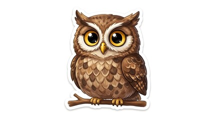 Fototapeta premium A charming and delightful illustration of a wide eyed fluffy brown owl perched gracefully showcasing intricate feather details and a captivating inquisitive gaze perfect for