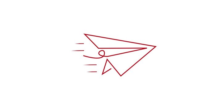 Animated line art paper airplane icon on transparent background for creative business startup concept Continuous line drawing paper plane motion graphic overlay for messaging and marketing UI design