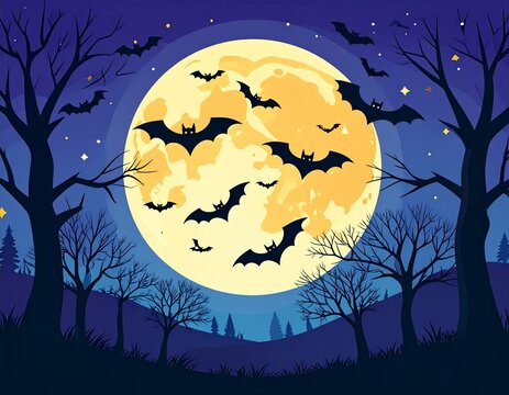ハロウィンの満月とコウモリの背景
