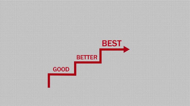 rad Growth Arrow with Good, Better, Best Steps &ndash; Progress and Success Concept animation on transparent black background