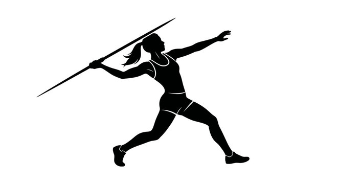 Female Javelin Thrower Athlete Silhouette in Action Vector