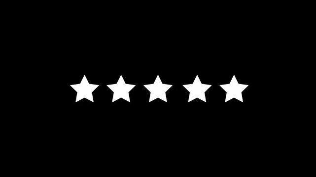 glow Five white Stars Rating Customer Review icon 5 Star Review Ranking Score Symbol Isolated on black screen