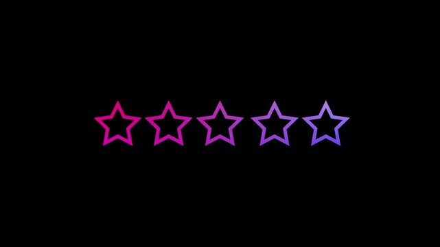 glow Five Stars Rating Customer Review icon 5 Star Review Ranking Score Symbol Isolated on black screen