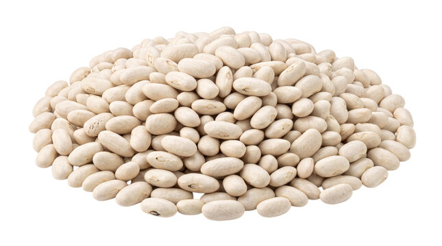 Pile of white kidney beans on a black isolated on transparent background