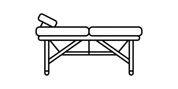 Massage table with adjustable headrest for spa treatments and therapy on transparent background.