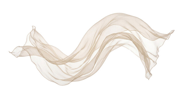 Sheer beige fabric swirling in s-curve on isolated on transparent background