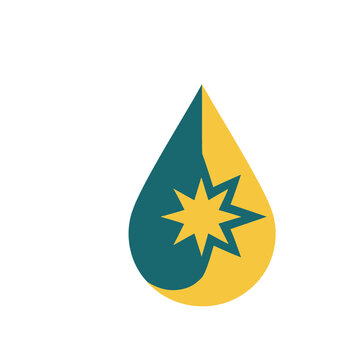Teal and Yellow Drop Shape with Starburst Symbol