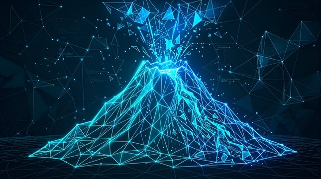 Abstract Digital Volcano Eruption Depicting Data Flow and Network Connectivity