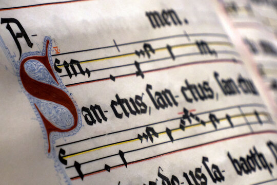 Medieval Illuminated Gregorian Chant Manuscript with Sanctus Text