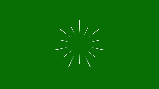 Fireworks glowing line effect with circular explosion seamless motion graphic, highlight circles fireworks explosion line shape blast, radius circle fireworks burst animation on green background. 4K
